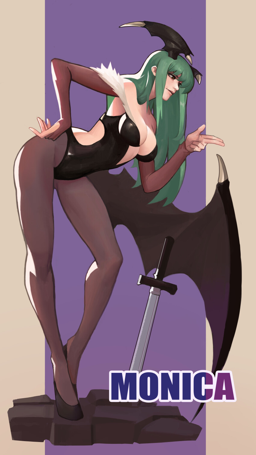 1girl, absurdres, bat_wings, belly_chain, breasts, bridal_gauntlets, cleavage, demon_girl