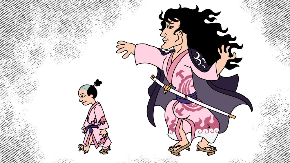 2boys, age_comparison, black_eyes, black_hair, closed_mouth, commentary, dual_persona, english_commentary