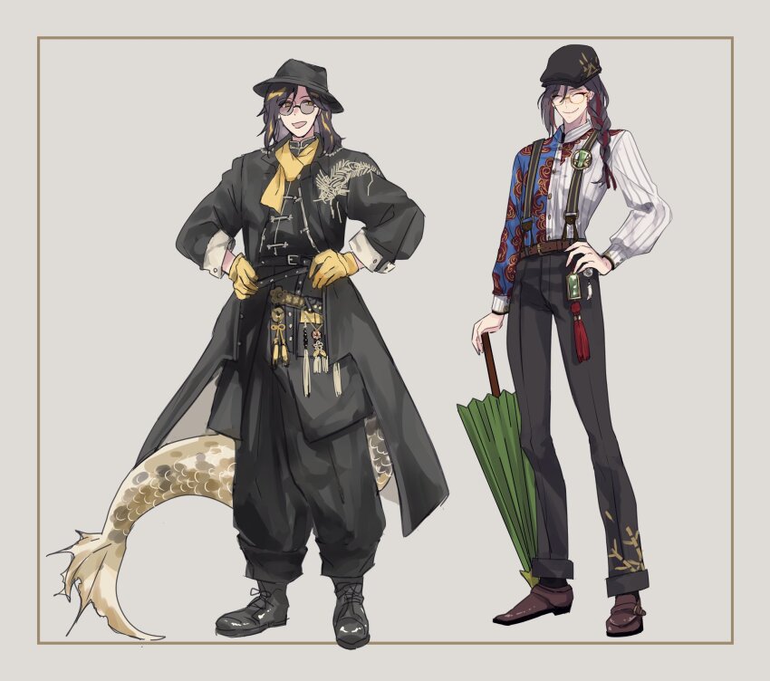 1boy, :d, ^_^, arknights, baggy_pants, belt, belt_pouch, black_belt