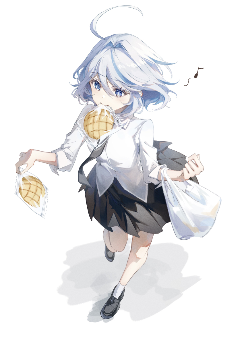 1girl, absurdres, ahoge, alternate_costume, bag, black_footwear, black_necktie, black_skirt