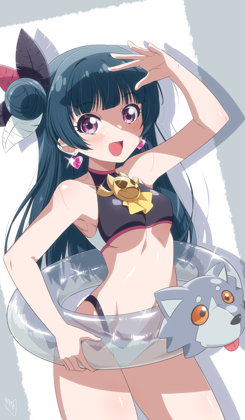 1girl, bare_shoulders, bikini, bunji, genjitsu_no_yohane, highres, innertube, long_hair