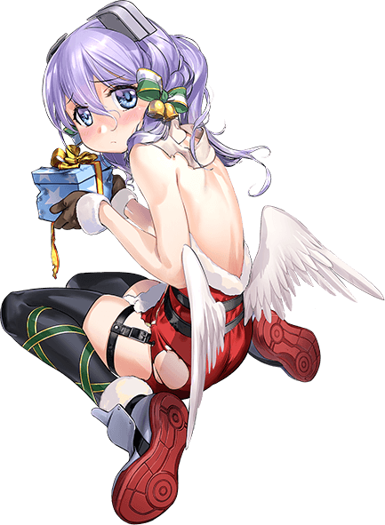 1girl, ass, back, black_gloves, blue_eyes, box, christmas, dress