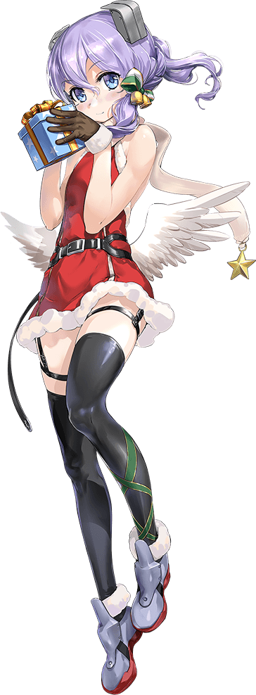 1girl, black_gloves, blue_eyes, box, christmas, dress, fake_wings, flat_chest