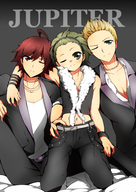 10s, 3boys, amagase_touma, bad_id, bad_pixiv_id, blonde_hair, blue_eyes, brown_eyes