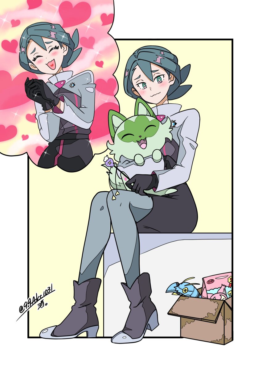 1girl, 99akt1031, absurdres, black_gloves, blush, boots, box, bright_pupils