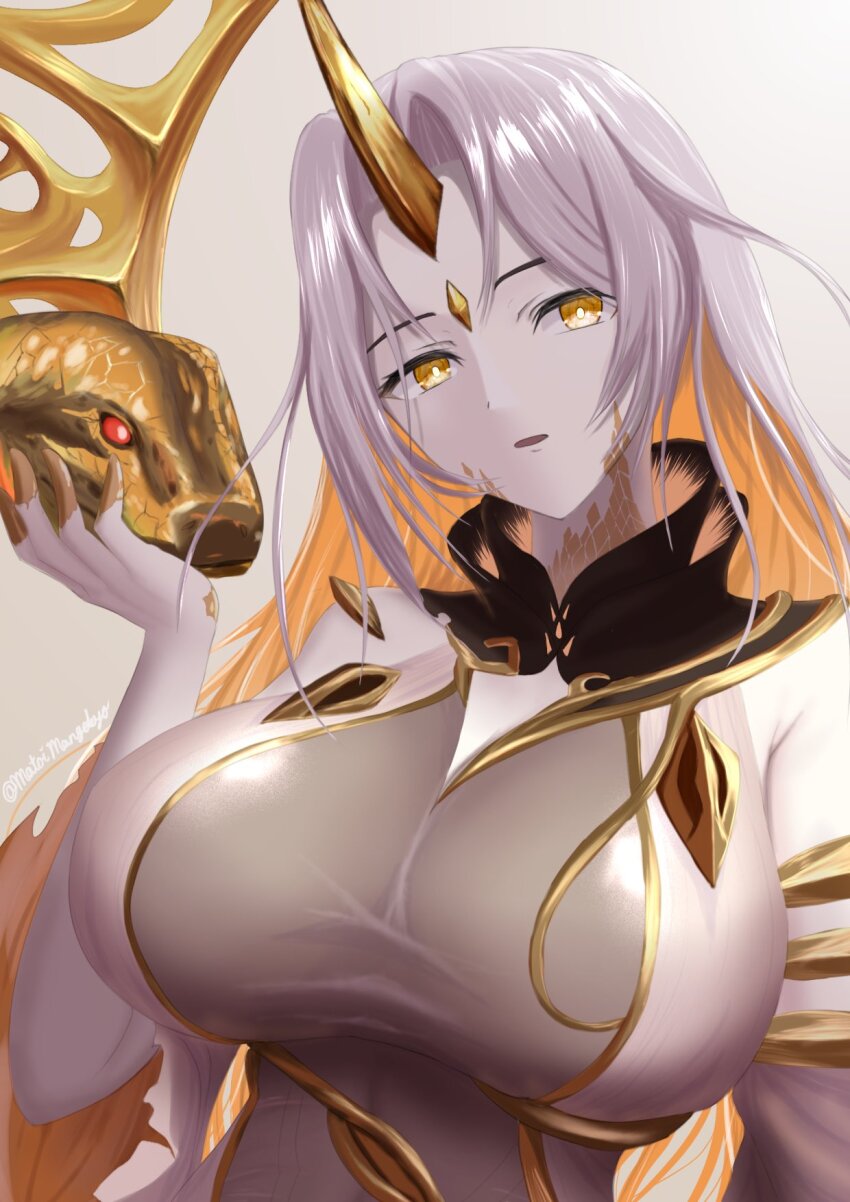 1girl, animal, bodysuit, breasts, fire_emblem, fire_emblem_heroes, forehead_jewel, giant_snake