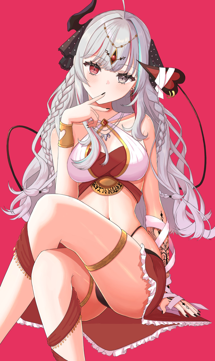 1girl, absurdres, ahoge, alternate_costume, alternate_hairstyle, arabian_clothes, arm_tattoo, bangle