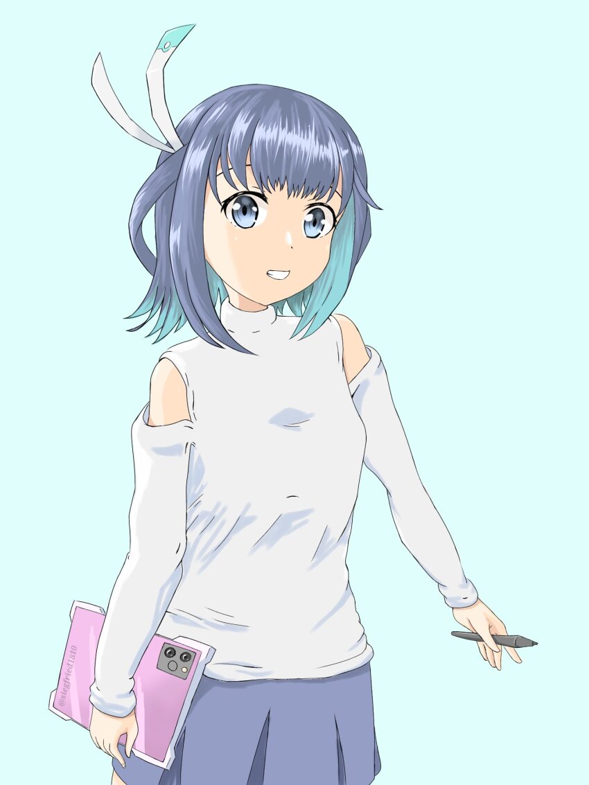 16bit_sensation, akisato_konoha, bare_shoulders, detached_sleeves, hair_ornament, highres, holding, holding_stylus