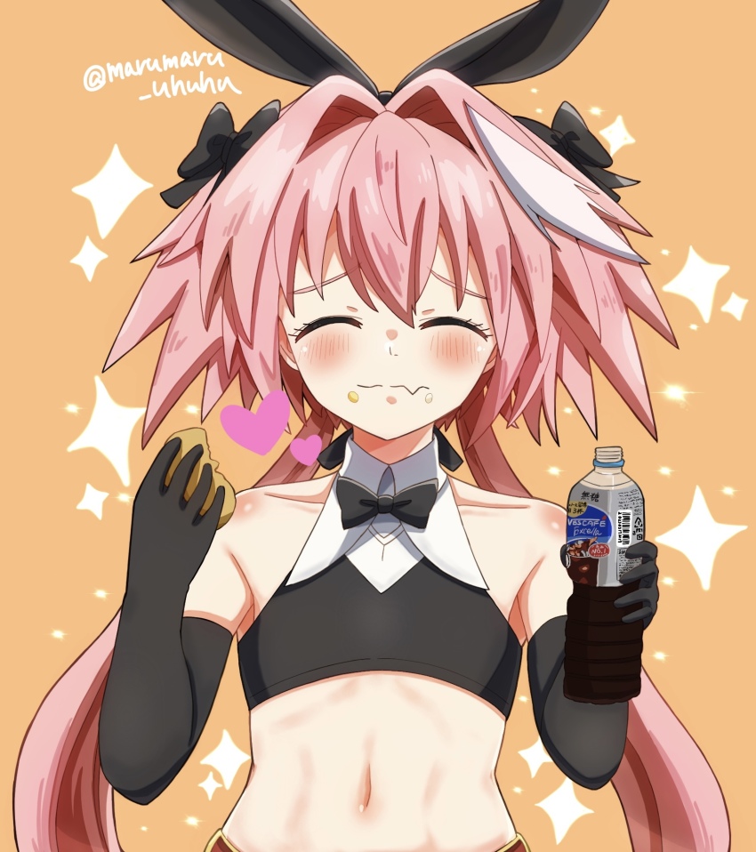 1boy, ^_^, aroma_(aromax), astolfo_(fate), astolfo_(saber)_(fate), black_bow, black_bowtie, black_gloves