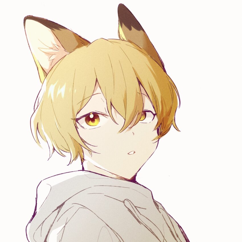 1boy, animal_ears, blonde_hair, e.g.o_(project_moon), fevercat, fox_ears, highres, hood