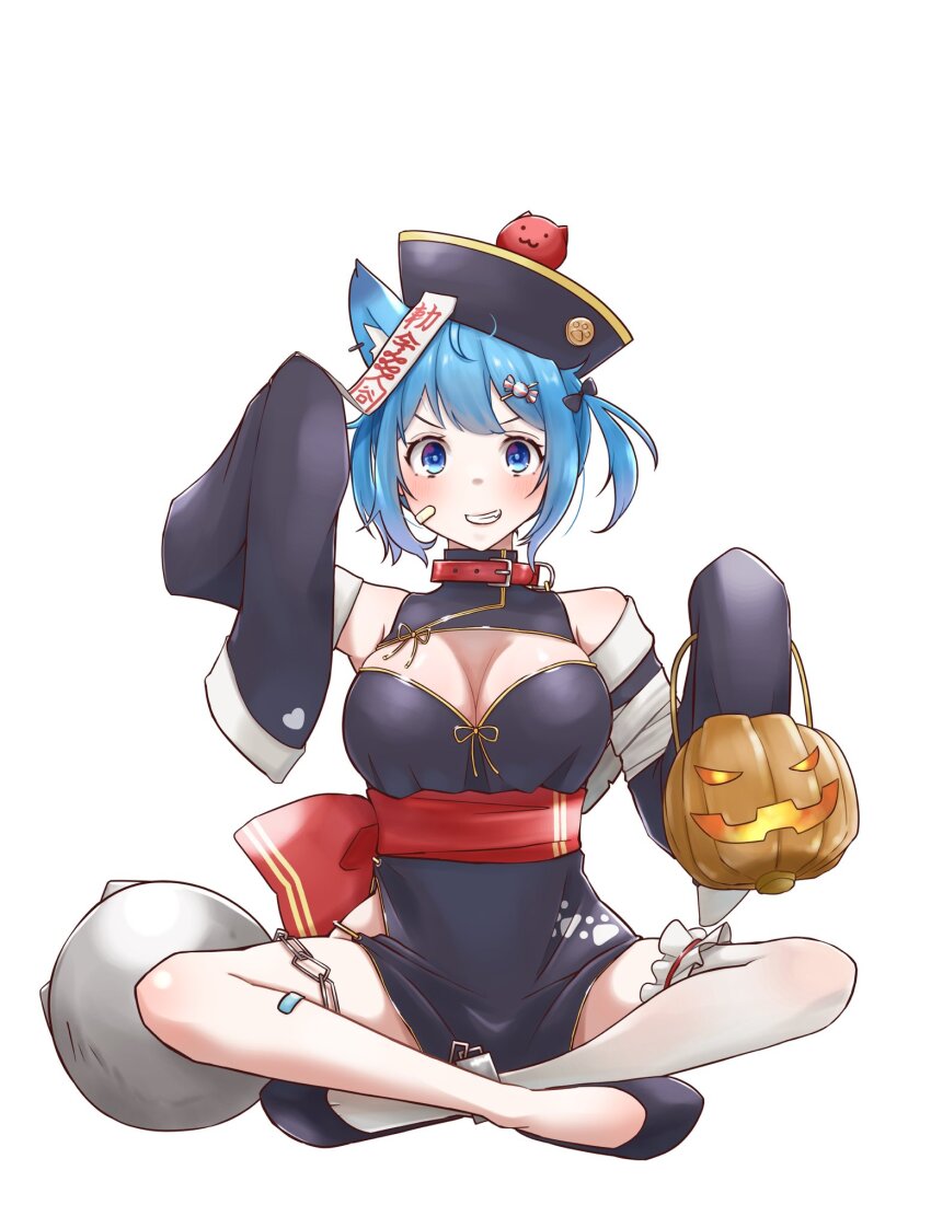 1girl, alternate_costume, animal_collar, animal_ear_piercing, animal_ears, bandaid, bandaid_on_cheek, bandaid_on_face