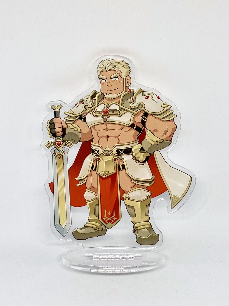 1boy, abs, bara, beard, blonde_facial_hair, blonde_hair, cape, crave_saga