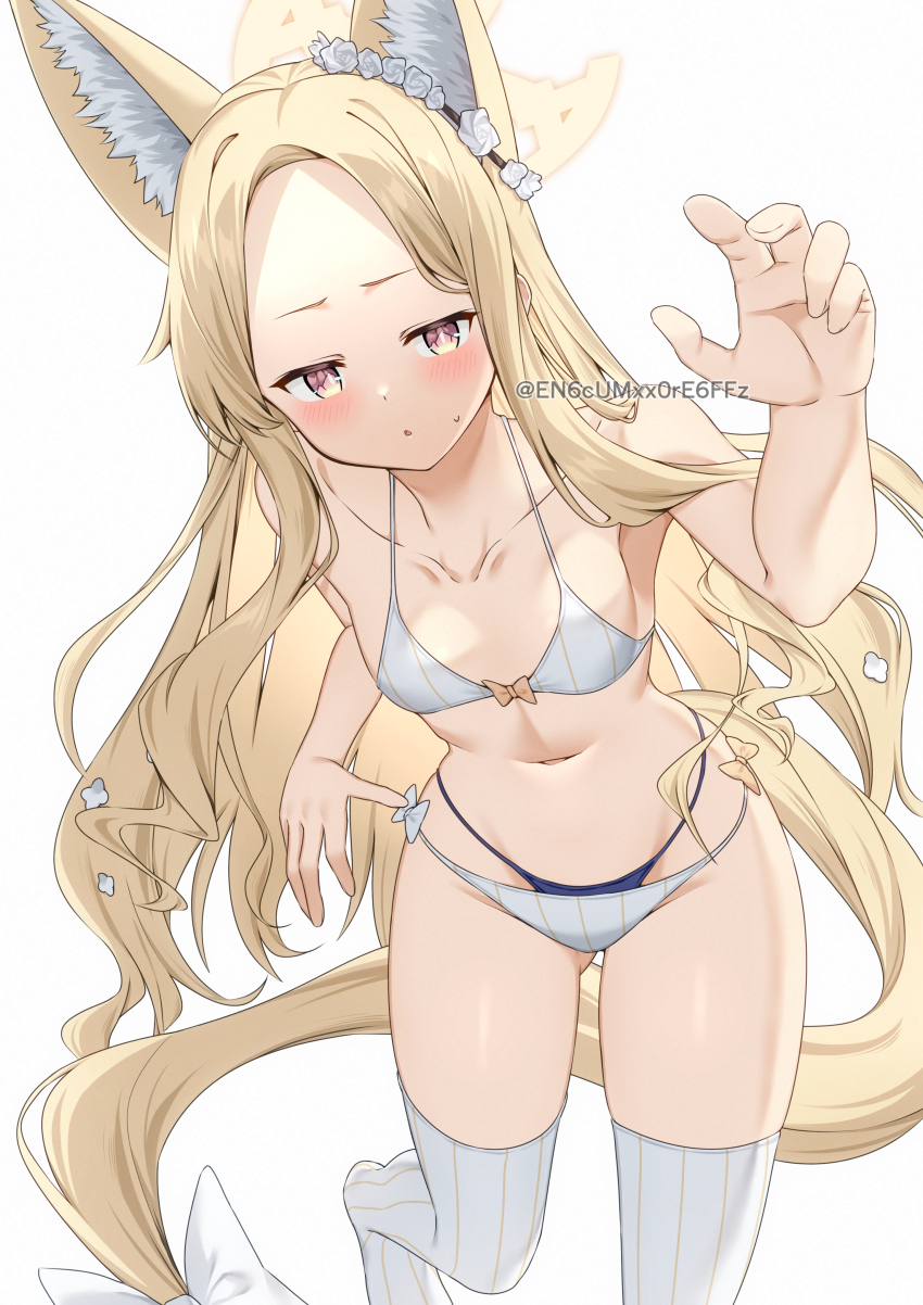 1girl, :<, absurdres, alternate_costume, bare_arms, bare_shoulders, bikini, blonde_hair