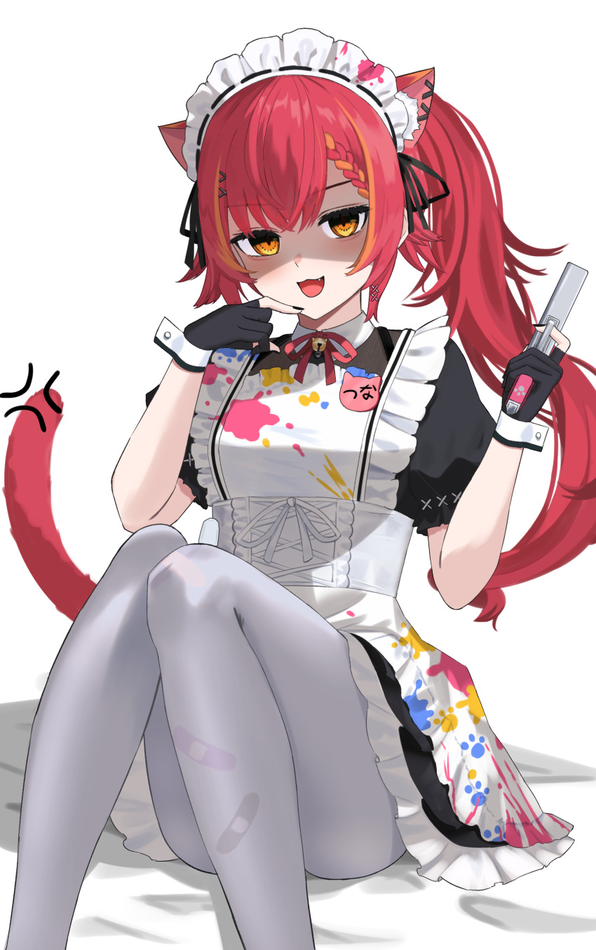 1girl, 4kebidayo, :3, :d, absurdres, anger_vein, animal_ears, apron