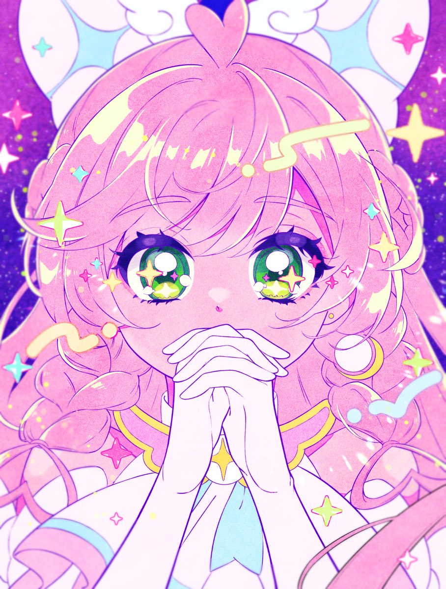 1girl, ahoge, bow, braid, braided_sidelock, brooch, cure_prism, earrings