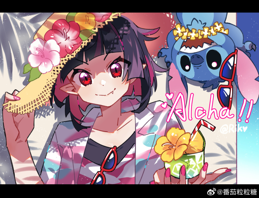 1boy, :>, adjusting_clothes, adjusting_headwear, artist_name, black_border, black_hair, black_shirt