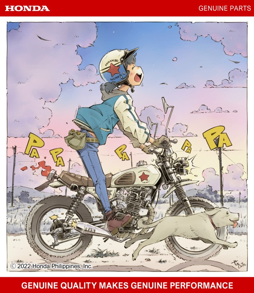 1girl, :d, belt, belt_pouch, blue_jacket, blue_pants, boots, brown_boots