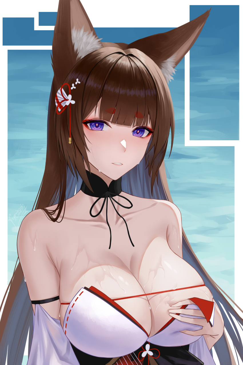 absurdres, amagi_(azur_lane), amagi_(wending_waters_serene_lotus)_(azur_lane), animal_ear_fluff, animal_ears, azur_lane, bare_shoulders, bikini