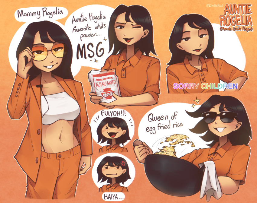 1girl, :3, :d, absurdres, adjusting_eyewear, aji_no_moto, anger_vein, arm_up