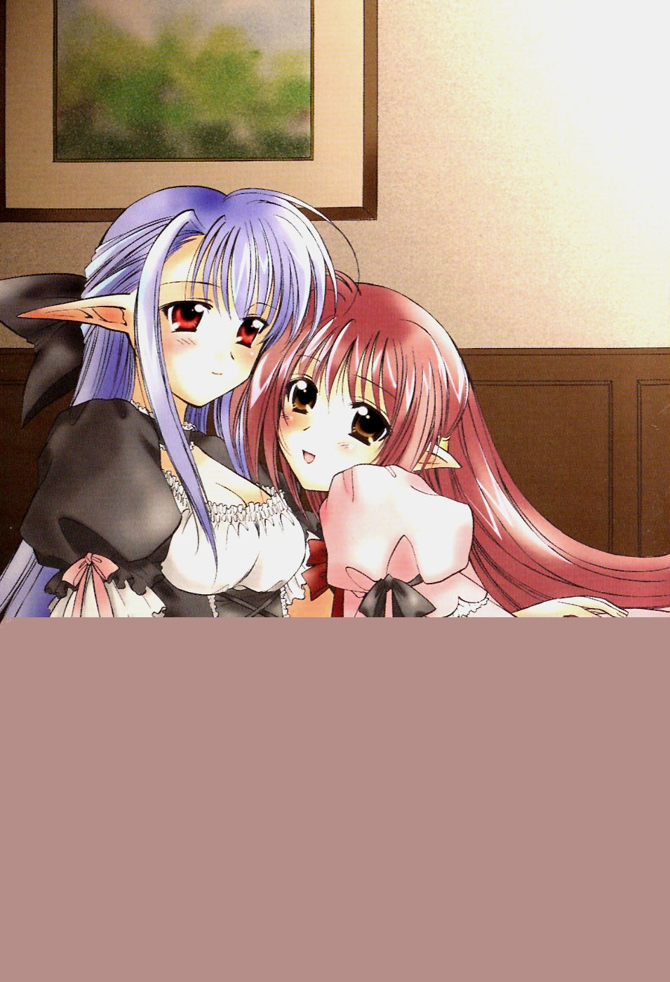 00s, 2girls, blush, breasts, brown_eyes, cleavage, highres, kusaka_shiroi, lisianthus, maid, multiple_girls, nerine, non-web_source, red_eyes, shuffle!