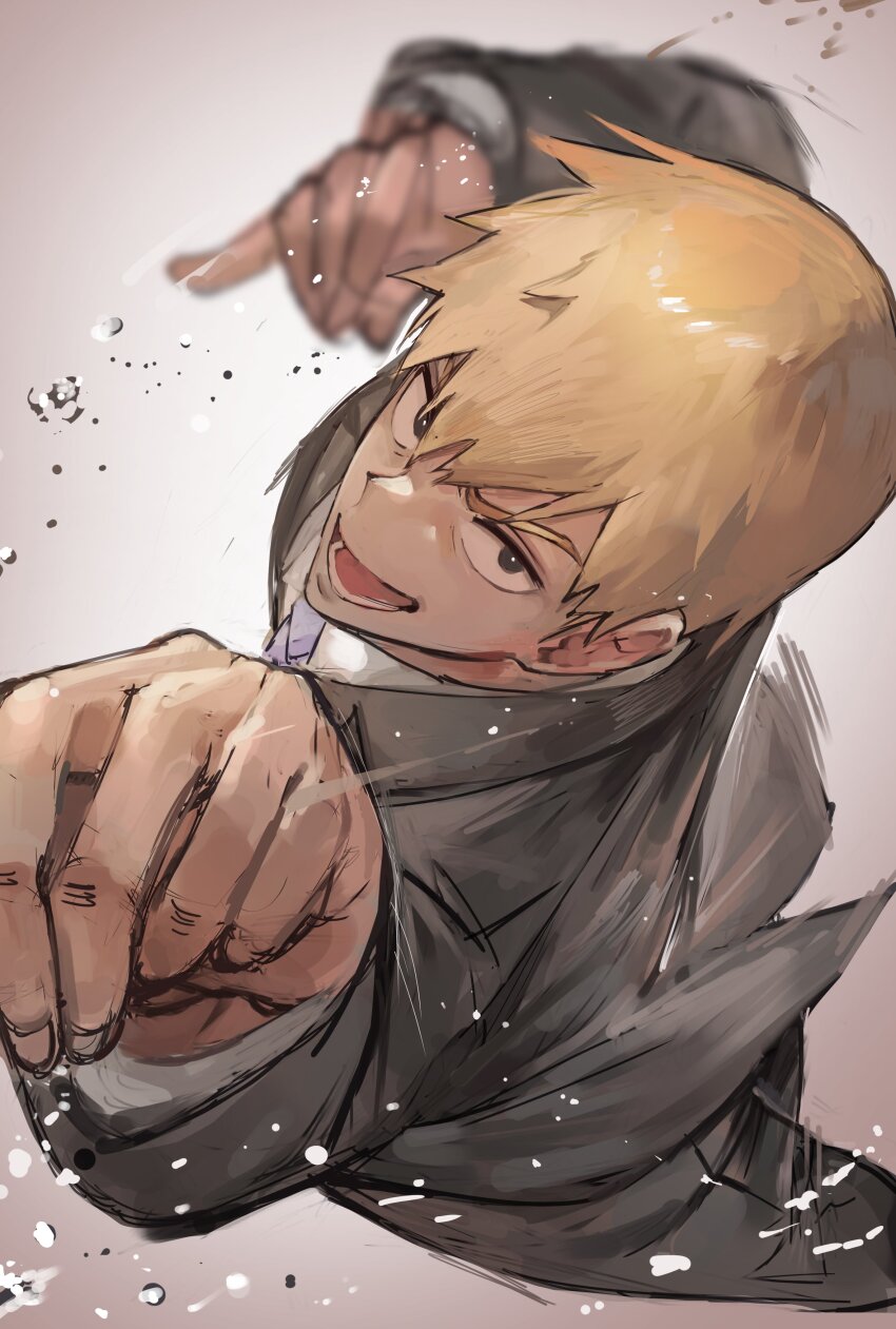 1boy, absurdres, black_eyes, blonde_hair, blue_necktie, commentary, dokuro_deluxe, formal_clothes