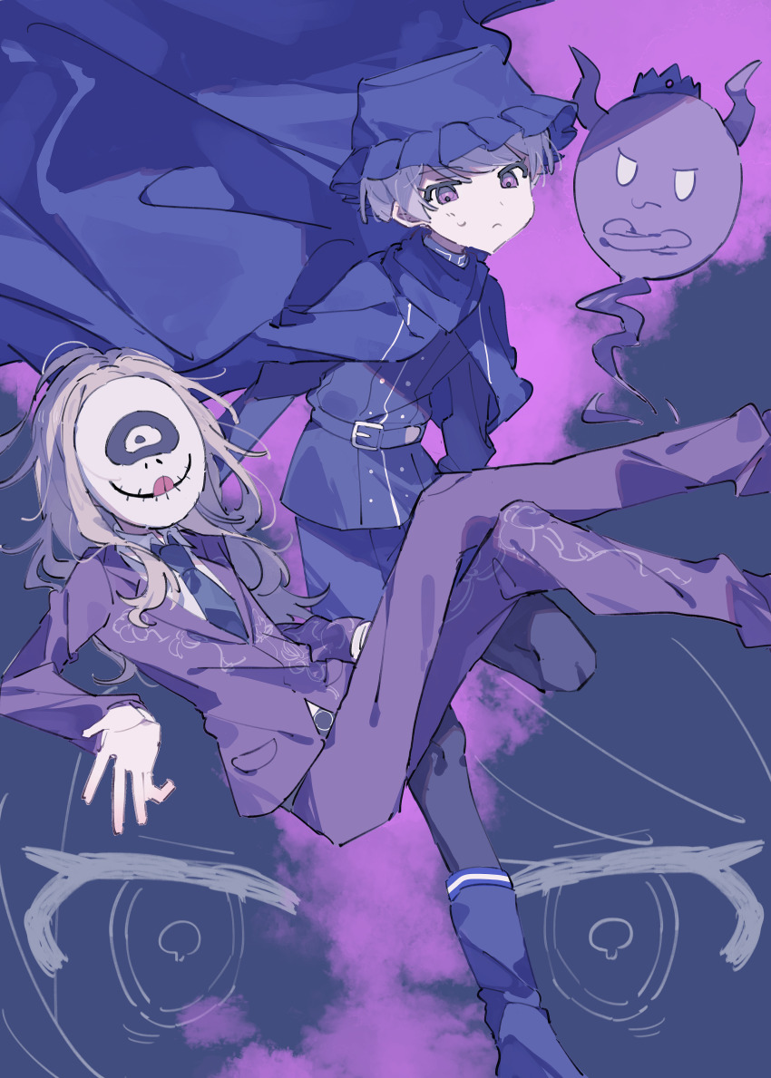 2boys, absurdres, belt, black_pantyhose, blonde_hair, blood, blue_belt, blue_cape