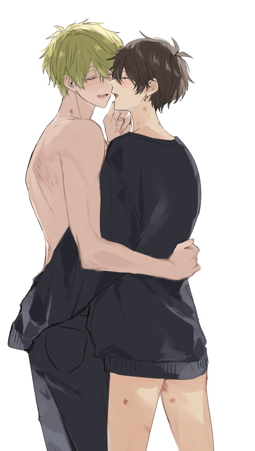 2boys, ^_^, alban_knox, back, bite_mark, bite_mark_on_neck, black_pants, black_sweater