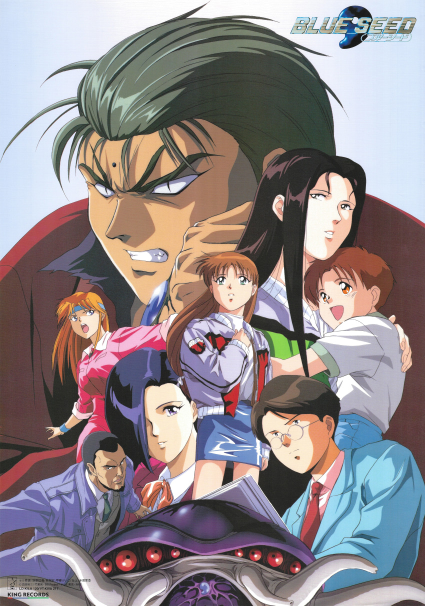 1990s_(style), 4boys, 4girls, absurdres, asymmetrical_bangs, black_eyes, black_hair, blue_eyes