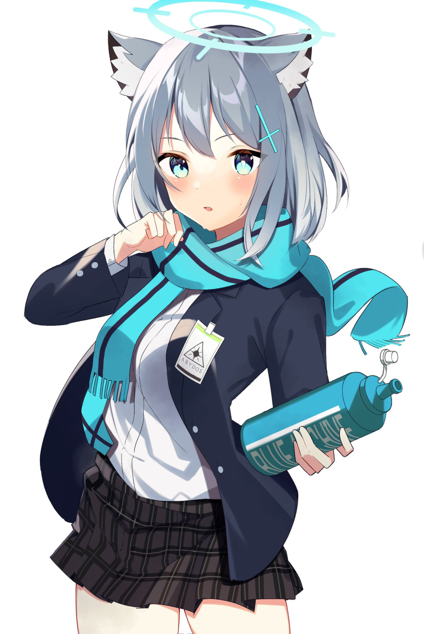 1girl, animal_ear_fluff, animal_ears, asagisui, blue_archive, blue_halo, blue_jacket, blue_scarf