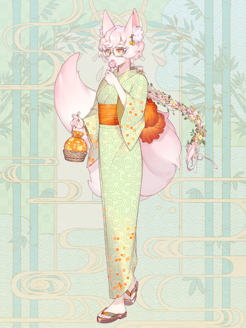 1girl, animal_ear_fluff, animal_ears, blonde_hair, braid, candy, chain_paradox, eating