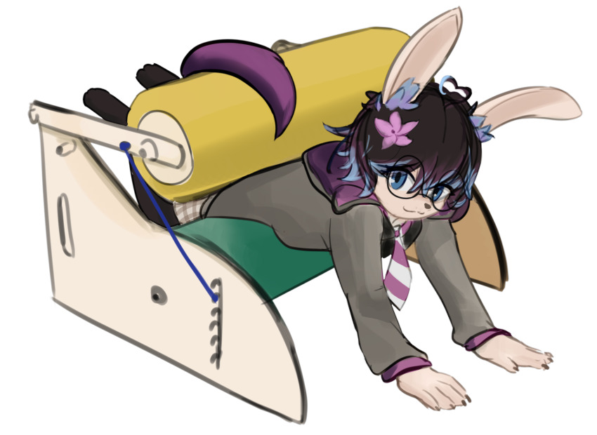 :3, animal_ear_fluff, animal_ears, black_hair, blue_eyes, character_request, flower, flower_on_head