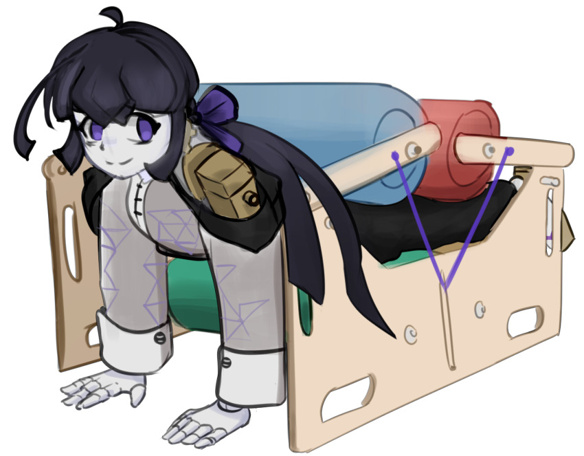ahoge, black_hair, character_request, doll_joints, full_body, joints, long_hair, meme