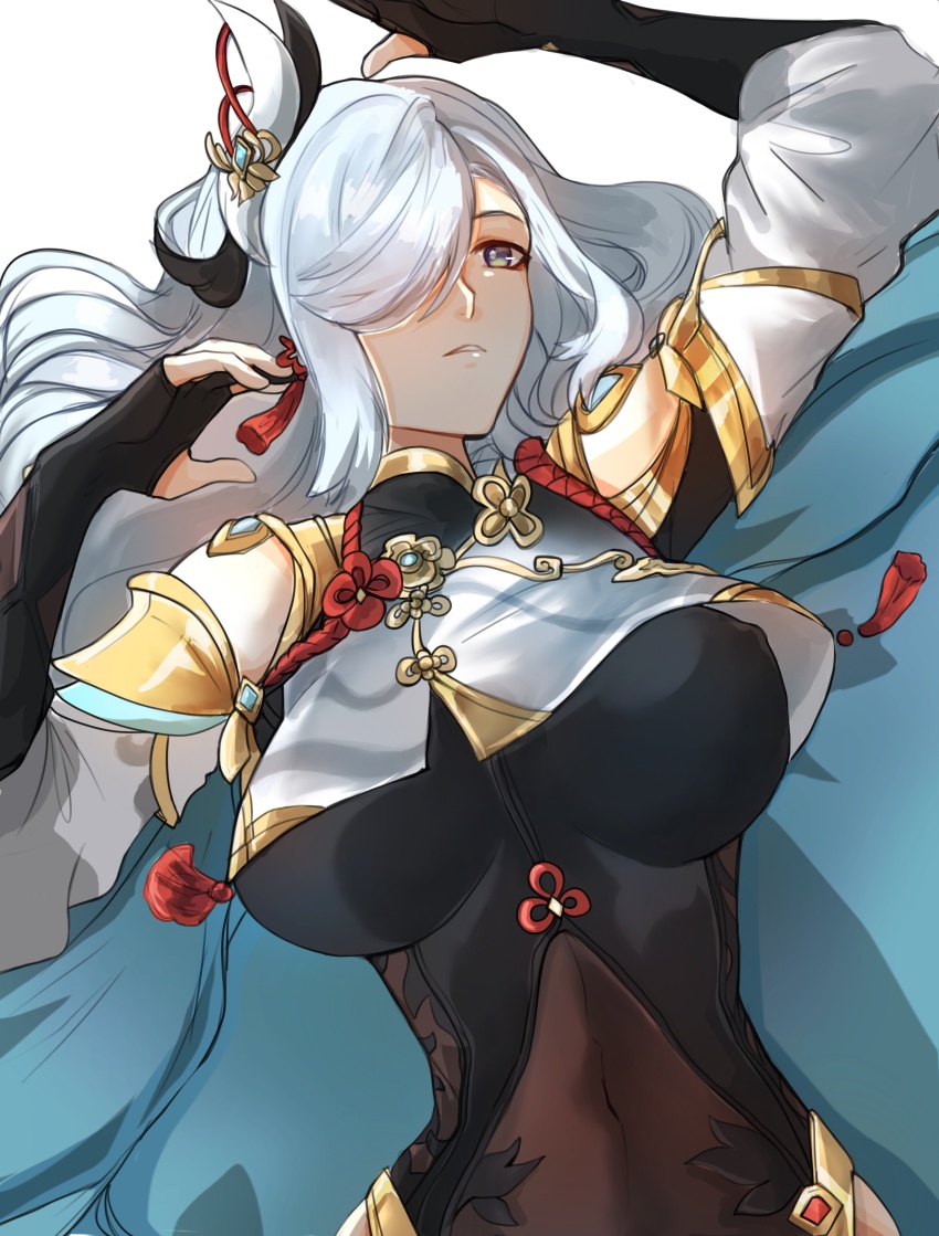 1girl, absurdres, arm_up, black_gloves, bodystocking, breasts, commentary, covered_navel