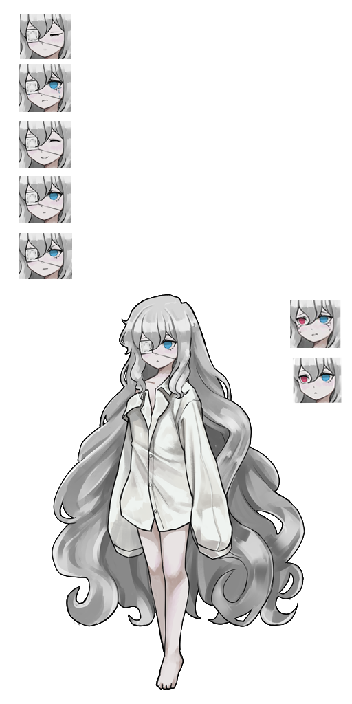 1girl, bare_legs, blue_eyes, multiple_expressions, fan_zhongli_cangshu, heterochromia, library_of_ruina, lin_bingxue