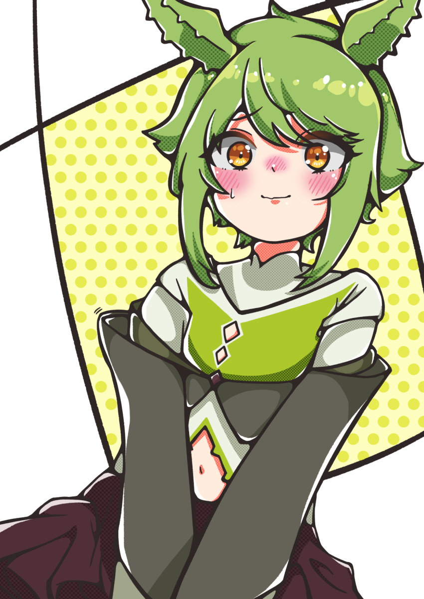 1other, blush, green_hair, hakuriillust, hexadigital, hexadigital_(2nd_costume), highres, indie_virtual_youtuber