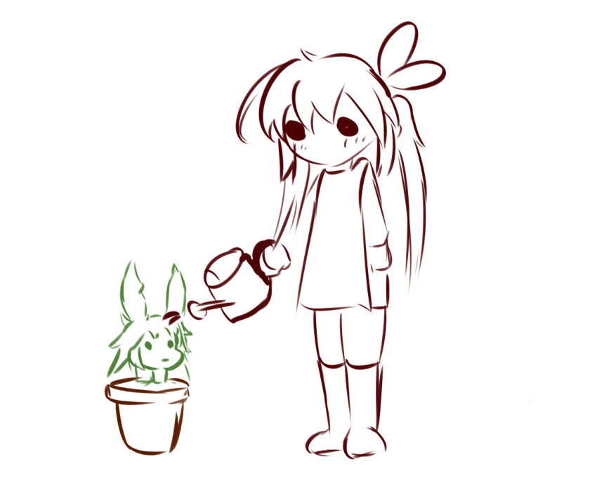 1girl, 1other, alice_sawyer, flower_pot, hexadigital, indie_virtual_youtuber, mask, non-web_source