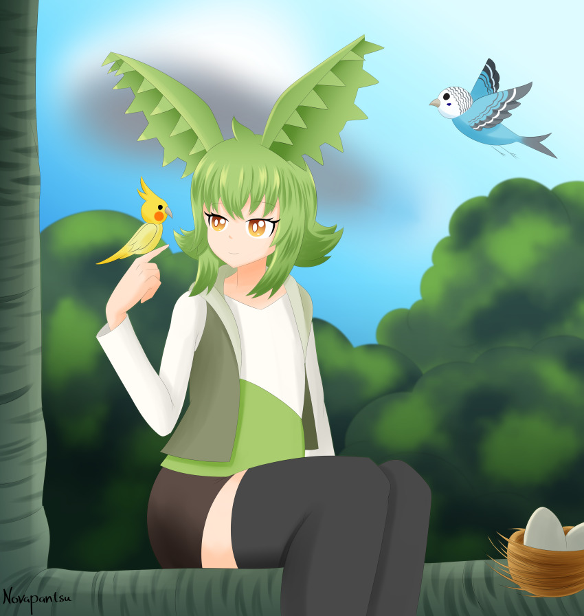 1other, absurdres, artist_name, bird, bird_nest, bird_on_hand, cockatiel, egg