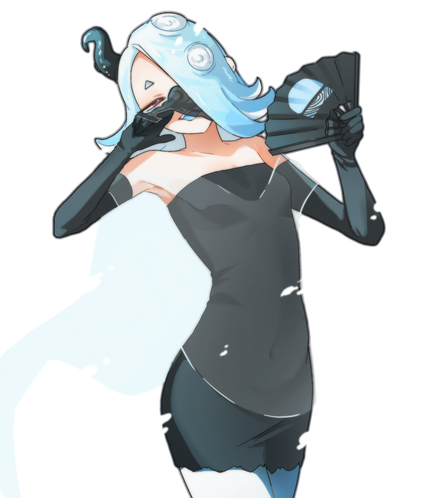 1girl, absurdres, alternate_color, alternate_costume, blue_hair, cowboy_shot, dress, elbow_gloves