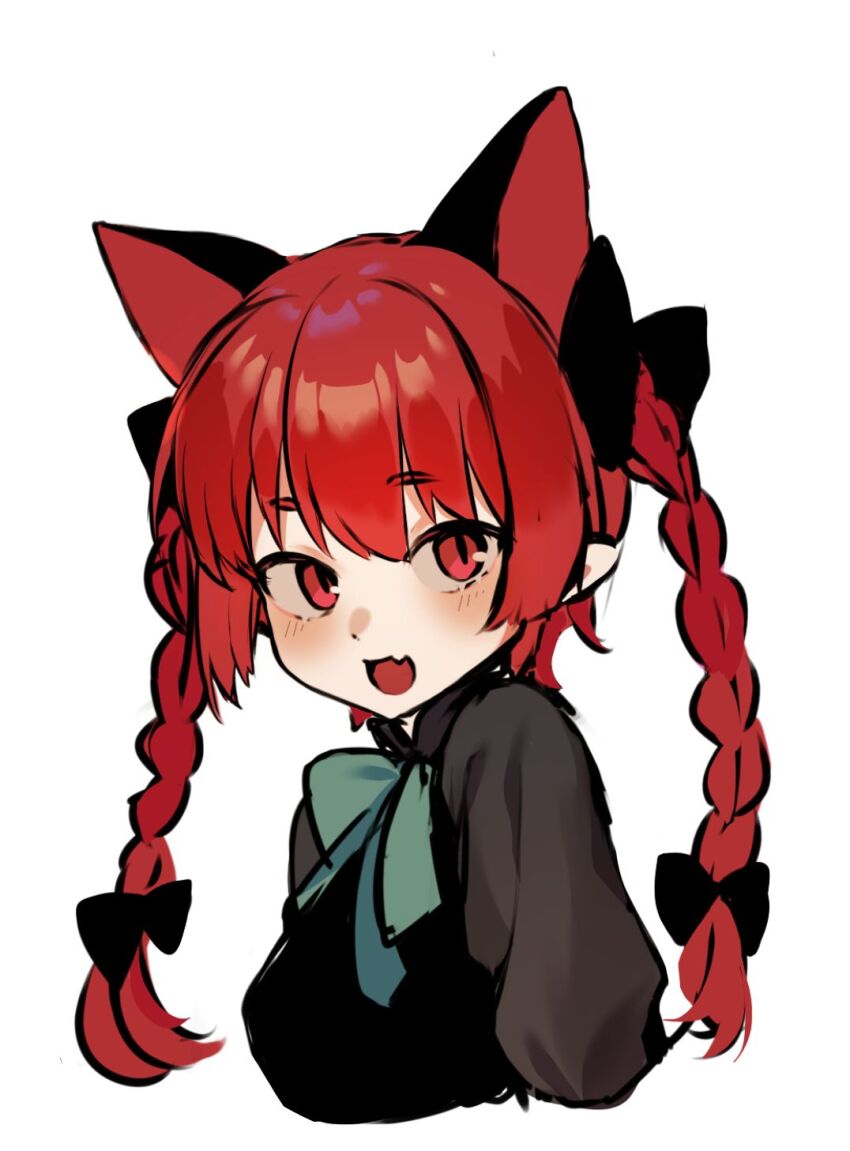 1girl, animal_ears, black_bow, bow, bowtie, braid, cat_ears, cat_girl