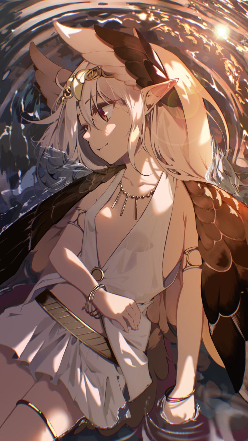 1girl, armlet, bare_shoulders, belt, blush, bracelet, breasts, circe_(fate)