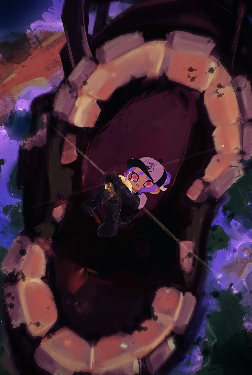 1girl, absurdres, baseball_cap, black_footwear, black_gloves, black_overalls, boots, egg