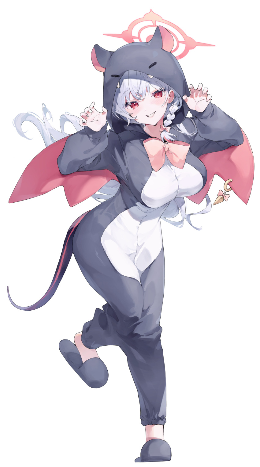 1girl, absurdres, alternate_costume, animal_costume, bat_costume, bat_tail, bat_wings, blue_archive
