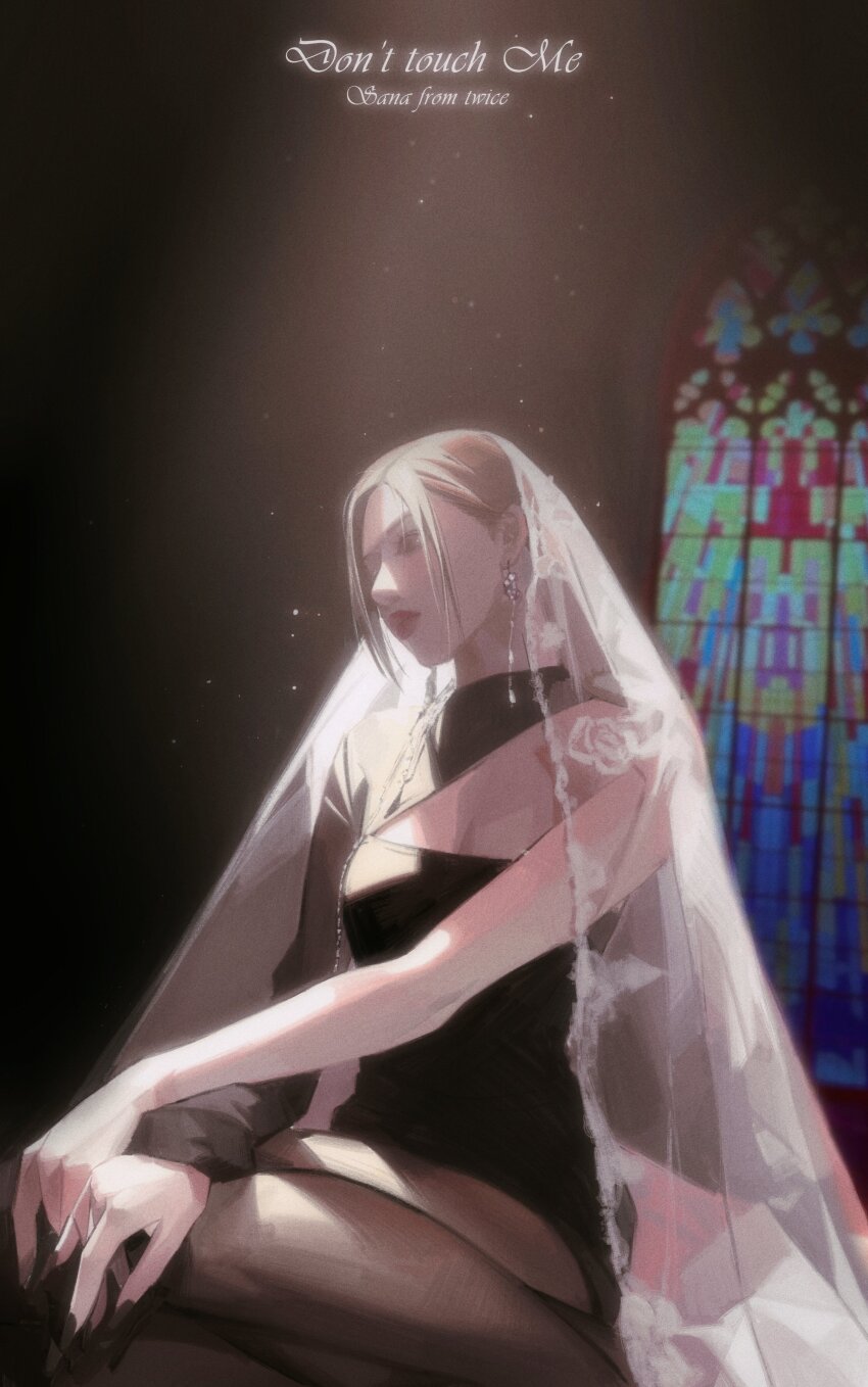 1girl, absurdres, black_nails, black_pantyhose, black_shirt, breasts, brown_eyes, brown_hair