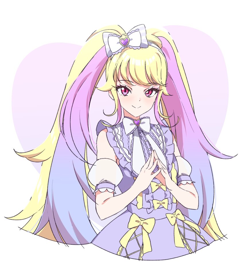 1girl, blonde_hair, bow, center_frills, closed_mouth, commentary_request, detached_sleeves, dolldolldd