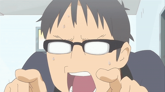 angry, animated, animated_gif, anime_screenshot, black_hair, brown_hair, glasses, hen_zemi