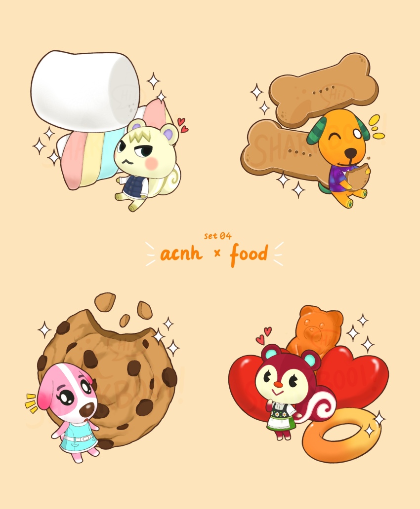 2boys, 2girls, :>, :3, :o, absurdres, animal_crossing, apron