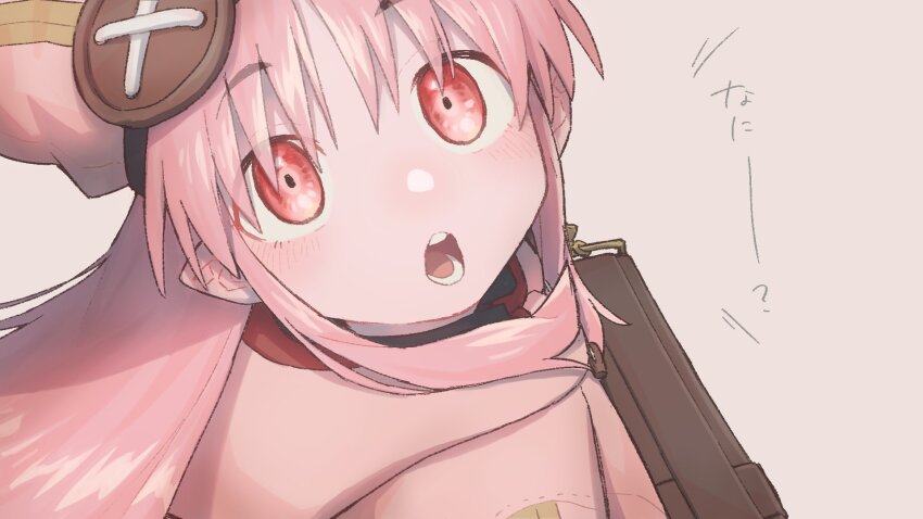 1girl, amemasu79, fate/grand_order, fate_(series), habetrot_(fate), hat, highres, hood, hoodie, large_buttons, long_hair, looking_up, pink_eyes, pink_hair, pink_hoodie, pointy_ears