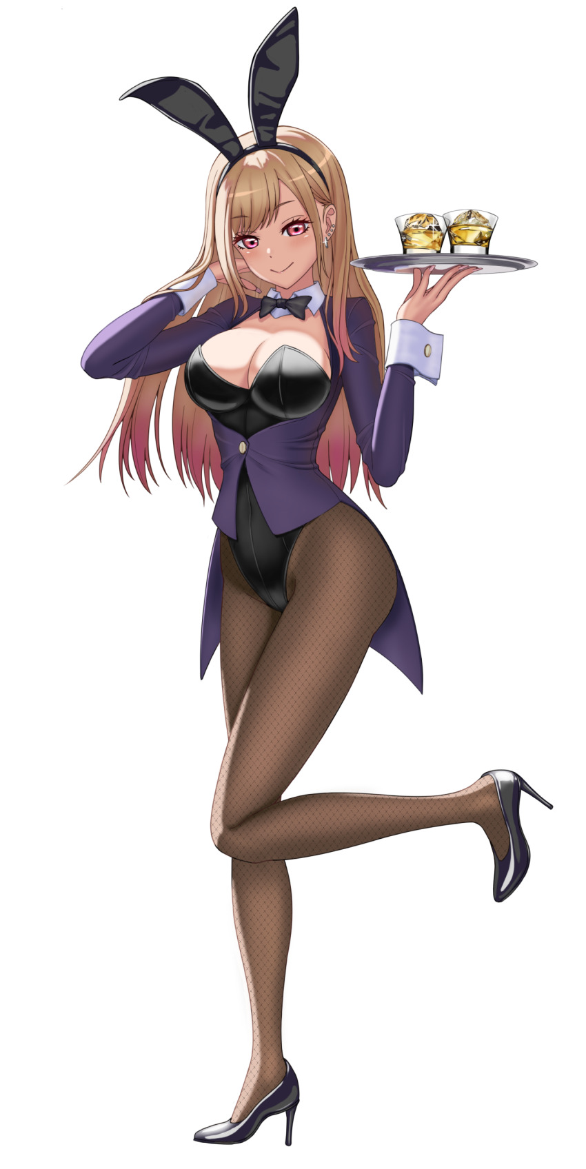 1girl, absurdres, animal_ears, black_bow, black_bowtie, black_footwear, black_leotard, black_pantyhose