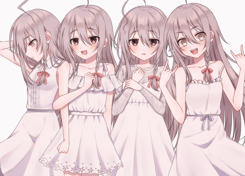 1girl, \n/, ahoge, arm_hug, bare_shoulders, blush, braid, breasts