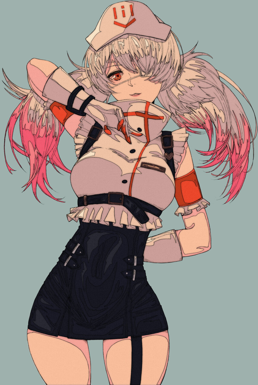 1girl, absurdres, adapted_costume, armband, black_skirt, breasts, chinese_commentary, commentary